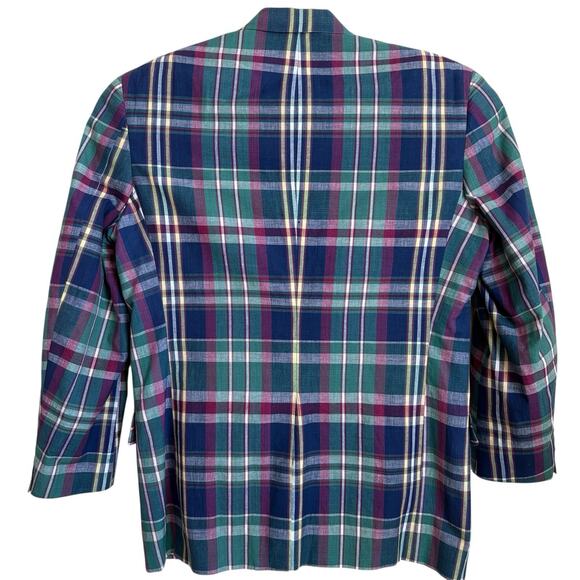 Vintage 90's Tommy Hilfiger Blazer Men's Size 42L Plaid Blue Green Cotton USA - Picture 3 of 6